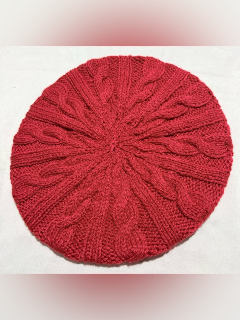 Handknit Cable Beret in Rich Red Color